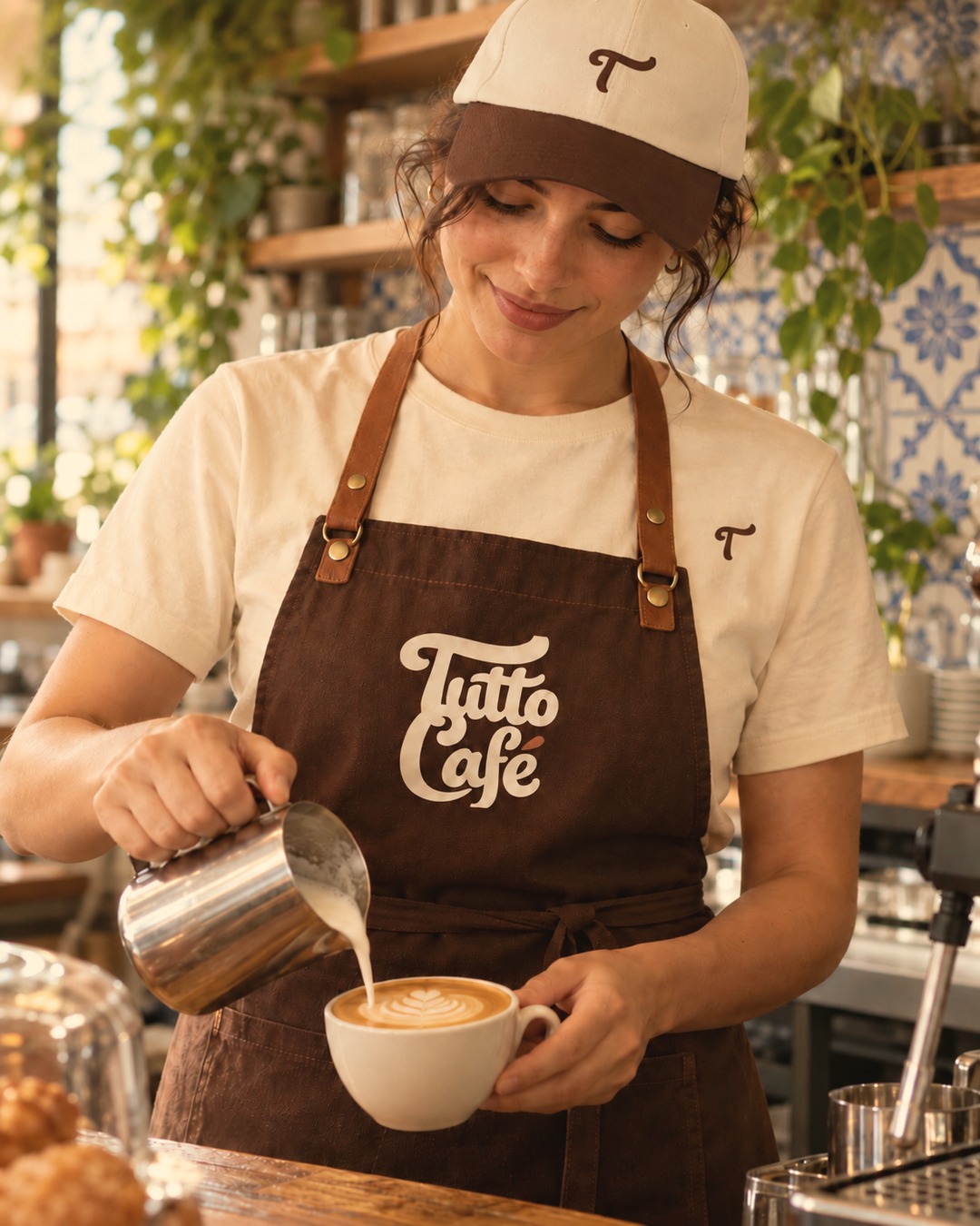 Barista do Tutto Café preparando um café com leite